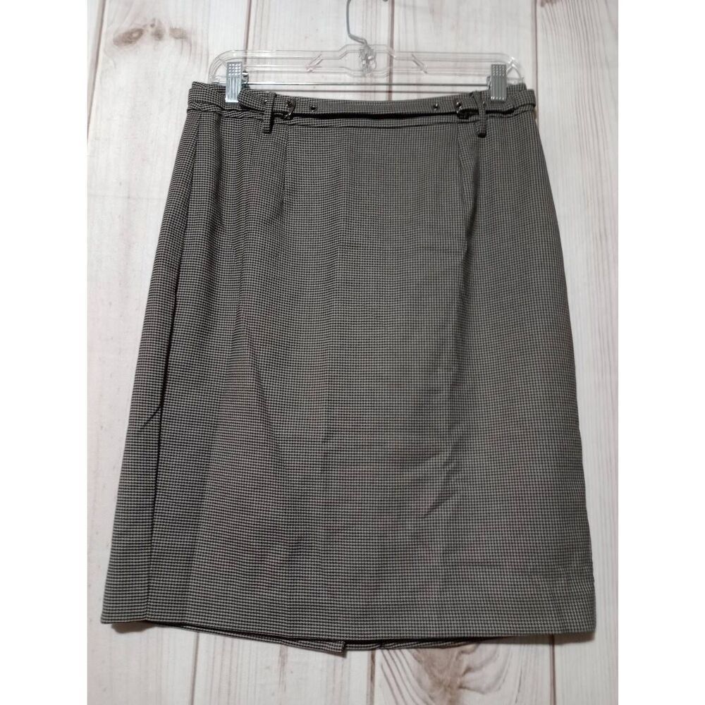 Banana‎ Republic Houndstooth Pencil Skirt Black White Belted Size 6 Professional